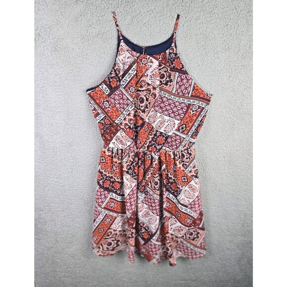 By & By Sun Dress Womens S Orange Blue Patchwork Colorful Lined Shoulder Straps - Picture 4 of 15